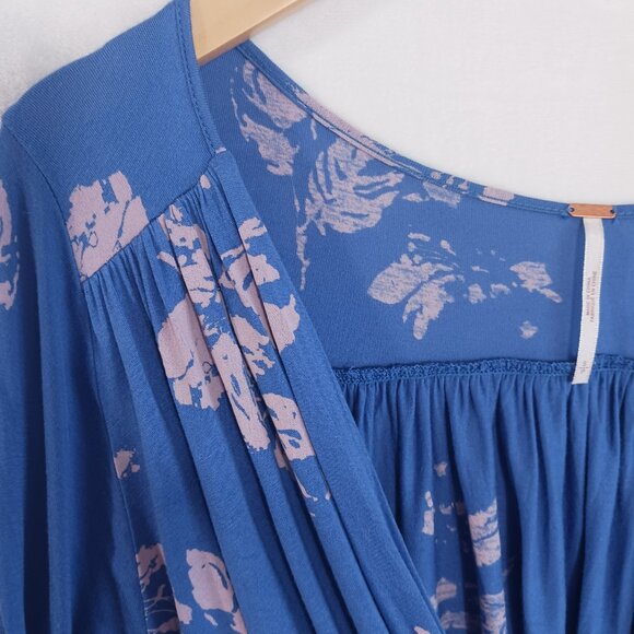 Free People, Small, Fiona, Blue, Long Sleeve, Boho Style, Surplice, Tie Waist - Picture 5 of 16